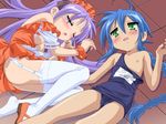  2girls cum game_cg hiiragi_kagami izumi_konata lucky_star maid multiple_girls raki_kosu school_swimsuit swimsuit 