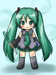  blush bruise capricorn1226 chibi green_eyes green_hair hatsune_miku injury knee knees leek solo spring_onion vocaloid 