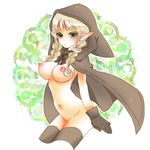  alternate_breast_size artist_request blonde_hair blush braid breasts cape dodopido2 dragon&#039;s_crown dragon's_crown elf elf_(dragon&#039;s_crown) elf_(dragon's_crown) gloves green_eyes hood large_breasts naked_thighhighs navel nipples no_bra no_panties nude pointy_ears solo thighhighs twin_braids 