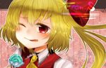  ;q bad_id bad_pixiv_id blonde_hair candy flandre_scarlet food lollipop no_hat no_headwear one_eye_closed red_eyes short_hair solo star tongue tongue_out touhou yomeyomekun 