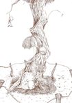  bad_id bad_pixiv_id bare_legs highres monochrome original piyori_(taketen) smile spikes teruterubouzu tree umbrella 