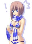  /\/\/\ 1girl bad_id bad_pixiv_id bare_shoulders bikini blue_eyes breasts brown_hair izumi_sai medium_breasts open_mouth original scarf short_hair sideboob simple_background solo striped striped_scarf surprised swimsuit white_background 