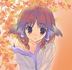  animal_ears aruruw blush brown_eyes brown_hair flat_chest leaf lowres solo sunemoja utawareru_mono wardrobe_malfunction 