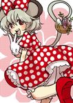  animal_ears basket bloomers cosplay disney eeyasu gloves grey_hair minnie_mouse minnie_mouse_(cosplay) mouse mouse_ears mouse_tail nazrin polka_dot red_eyes short_hair solo tail touhou underwear 