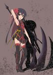  :o alternate_costume arm_up armpits black_hair boots brown_eyes errant flower hair_flower hair_ornament high_heels k-on! knee_boots long_hair nakano_azusa scythe shadow shoes solo thighhighs twintails very_long_hair weapon 