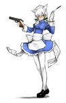  absurdres animal_ears bespectacled braid cocked_hammer dog_ears glasses gloves gun handgun highres izayoi_sakuya kemonomimi_mode knife legs m1911 maid maid_headdress pantyhose pistol red_eyes shirt short_hair silver_hair solo taut_clothes taut_shirt toliuchi touhou trigger_discipline twin_braids weapon white_legwear 