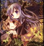  bat_wings blonde_hair blue_hair fang furude_rika halloween hat head_wings higurashi_no_naku_koro_ni houjou_satoko hug multiple_girls purple_eyes top_hat tsukishio_kanoka wings yellow_eyes 