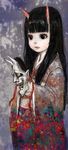  black_hair hannya hinomoto_oniko horns japanese_clothes kimono mask oni original pon solo 