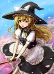  bad_id bad_pixiv_id blonde_hair blush braid broom cherry_blossoms hat kirisame_marisa sketch solo tafuto touhou witch witch_hat yellow_eyes 