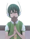  :3 backpack bad_id bad_pixiv_id bag green_eyes green_hair hana_bell_forest headphones male_focus necktie ryuuto_(vocaloid) smile solo vocaloid 