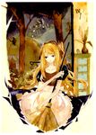  absurdres apron blonde_hair blue_eyes broom can_(canna) castle cinderella highres long_hair maid silk solo spider_web tree 