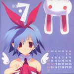 2005 blue_hair bunny calendar_(medium) disgaea july mitsumi_misato original pleinair pointy_ears red_eyes solo usagi-san 