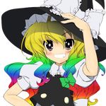  black_eyes bow colorized gotou_nao gradient_hair hand_on_own_head hat highres kirisame_marisa multicolored multicolored_hair rainbow_hair smile solo touhou 