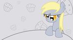  cute derpy_hooves_(mlp) equine female food friendship_is_magic horse mammal muffin my_little_pony pegasus pony solo table unknown_artist wallpaper 