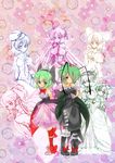  alternate_costume antennae bad_id bad_pixiv_id blue_eyes blush breasts dual_persona embarrassed fujiwara_no_mokou gothic_lolita green_hair hair_over_one_eye highres lolita_fashion medicine_melancholy medium_breasts multiple_girls murasa_minamitsu mystia_lorelei nazrin princess_wriggle red_eyes striped striped_legwear taiyouno_hatake thighhighs touhou wriggle_nightbug yasaka_kanako 