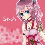  bad_id bad_pixiv_id blue_eyes character_name final_fantasy final_fantasy_xiii final_fantasy_xiii-2 hair_ornament jewelry long_hair necklace pink_background pink_hair serah_farron side_ponytail smile solo uver32 