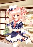  ascot hair_ribbon hat md5_mismatch original pink_hair purple_eyes ribbon solo thighhighs yukim27 