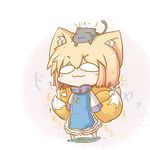  :3 animal animal_ears animal_on_head blonde_hair cat cat_on_head chibi dekasudachin multiple_tails on_head solo tail touhou v-shaped_eyebrows yakumo_ran 