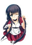  1girl arikawa_satoru braid choker dress from_above full_body galge_no_sekai_yo_youkoso! glasses green_eyes hand_in_own_hair hands_in_hair holding holding_own_hair long_hair musical_note one_eye_closed red_dress solo transparent_background twin_braids very_long_hair 