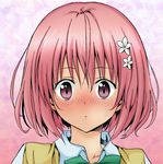  blush colorized face highres momo_velia_deviluke pink_hair purple_eyes resizing_artifacts school_uniform solo third-party_edit to_love-ru to_love-ru_darkness yabuki_kentarou 