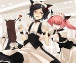  2girls :3 akiha_rumiho animal_ears black_hair blush brown_hair cat_ears crossdressing dress drill_hair hair_ornament hairclip ketchup long_hair maid maid_headdress makise_kurisu multiple_girls one_eye_closed open_mouth otoko_no_ko pink_eyes pink_hair purple_eyes short_hair skull_hair_ornament smile steins;gate tears tef urushibara_ruka 