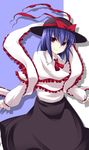  blue_hair frills hat nagae_iku nagami_yuu red_eyes solo touhou 