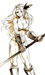  :q amazon_(dragon's_crown) armor bad_id bad_pixiv_id bikini_armor breasts circlet dragon's_crown face feathers gloves large_breasts long_hair monochrome muscle rakuto_mangan sketch solo tongue tongue_out 