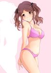  amagami arm_behind_back bra breasts brown_hair cleavage face kishida-shiki lingerie medium_breasts nakata_sae navel panties parted_lips smile solo twintails underwear 