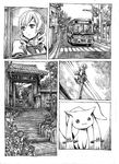  :3 bus bus_stop comic crosswalk drill_hair graphite_(medium) greyscale ground_vehicle kyubey mahou_shoujo_madoka_magica monochrome motor_vehicle nobita on_top_of_pole power_lines road road_sign scenery sign silent_comic star street telephone_pole temple tomoe_mami traditional_media transformer twin_drills twintails 