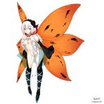  blue_eyes breasts daive detached_sleeves fairy gen_5_pokemon highres medium_breasts nude personification pointy_ears pokemon simple_background solo standing volcarona white_hair wings 