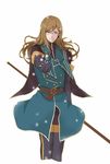  belt brown_hair glasses jade_curtiss long_hair male_focus polearm red_eyes solo tales_of_(series) tales_of_the_abyss tsukiko_(doll_house) weapon 