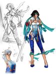  back chai_xianghua cleavage_cutout commentary concept_art english_commentary headband highres official_art sketch soulcalibur soulcalibur_iii sword weapon 