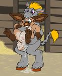  anal anal_penetration balls barn cradling cum donkey equine fursona gay hay held lagomorph male mammal messy penetration sen sen_grisane size_difference size_differenze spotted_bunny 