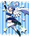  \m/ armband blue_eyes blue_hair boots cape foreshortening gloves magical_girl mahou_shoujo_madoka_magica microphone miki_sayaka smile solo star thighhighs white_legwear yokoshima_(euphoria) zettai_ryouiki 