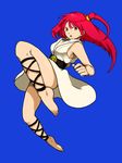  ankle_lace-up barefoot cross-laced_footwear feet fighting_stance jewelry magi_the_labyrinth_of_magic morgiana necklace one_side_up red_hair skirt solo white_skirt 