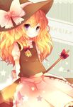  bad_id bad_pixiv_id blonde_hair blue_eyes braid broom dress grin hat highres kirisame_marisa long_hair nini3piyo smile solo touhou witch_hat 