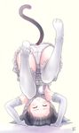  akaitera armpits bad_id bad_pixiv_id banned_artist black_hair blush closed_eyes elbow_gloves feet gloves headstand impossible_clothes original panties simple_background solo tail thighhighs underwear upside-down white_legwear white_panties 