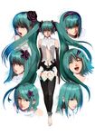  absurdres alternate_costume alternate_hairstyle bad_id bad_pixiv_id barefoot face hair_down hair_over_one_eye hatsune_miku hatsune_miku_(append) highres lips long_hair multiple_persona nobusnow realistic short_hair vocaloid vocaloid_append 