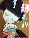  black_hair flower hair_flower hair_ornament japanese_clothes kimono makita_haruka original solo 