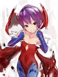  animal_print bare_shoulders bat_print bat_wings demon_girl elbow_gloves gloves grin head_wings leotard lilith_aensland p-nut pantyhose print_legwear purple_hair red_leotard short_hair sketch smile solo succubus vampire_(game) wings 