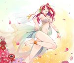  anemone_(flower) ankle_cuffs anklet bangle barefoot bikini bracelet carnation cherry_blossoms dress feet flower harem_outfit jewelry long_legs magi_the_labyrinth_of_magic morgiana nail_polish necklace omari one_side_up ornament red_hair see-through smile snowdrop_(flower) solo swimsuit 