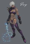  armor bikini_armor boots breasts cleavage dark_skin gauntlets highres isabella_valentine large_breasts lightning lipstick makeup muscle purple_lipstick revealing_clothes short_hair solo soulcalibur thigh_boots thighhighs vlade whip_sword white_hair 