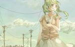  bad_id bad_pixiv_id booota day digital_media_player green_eyes green_hair hatsune_miku headphones hyakunen_no_koi_(vocaloid) long_hair power_lines sky smile solo tears twintails vocaloid wind 