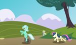  bonbon_(mlp) cutie_mark derpy_hooves_(mlp) equine female feral friendship_is_magic grass horn horse lyra_(mlp) lyra_heartstrings_(mlp) mammal my_little_pony pegasus pony rildraw tree unicorn unicycle wallpaper widescreen wings wood 