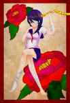  bad_id bad_pixiv_id bandage_over_one_eye bandages barefoot black_hair border braid camellia crossed_legs error eyepatch floral_background flower full_body hair_over_shoulder hanafuda holding kobushi_abiru pinzu_(slipperfa) sayonara_zetsubou_sensei school_uniform serafuku single_sock sitting skirt socks solo tail twin_braids 