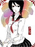  bandages black_eyes black_hair braid flower kobushi_abiru sayonara_zetsubou_sensei school_uniform serafuku solo tegaki 