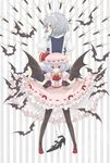  bat bat_wings black_legwear blue_hair braid doku_(ka022k) dress dress_lift hat high_heels izayoi_sakuya knife maid maid_headdress multiple_girls pantyhose red_eyes remilia_scarlet shoes short_hair silver_hair standing too_many too_many_bats too_many_knives touhou wings 