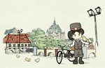  bad_id bad_pixiv_id bicycle bird black_hair car castle ground_vehicle hat mailman motor_vehicle okino_hirofumi original smile tree 