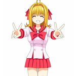  bad_id bad_pixiv_id blonde_hair closed_eyes double_v grin mermaid_melody_pichi_pichi_pitch miru nanami_lucia school_uniform serafuku short_hair smile solo v 