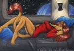  anthro bed brown_hair caitian feline female hair insignia jennifer_l_anderson looking_at_viewer lying m&#039;ress m&#039;ress_room m'ress m'ress_room mammal on_back pillow ships_quarters smile solo space_background star_trek star_trek_the_animated_series uniform 